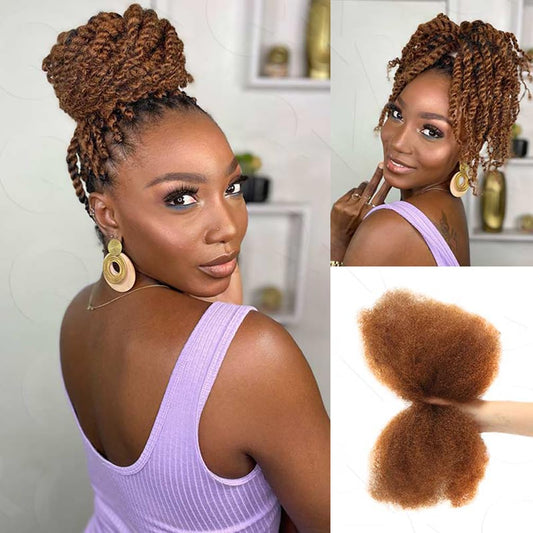 QVR Afro Kinkys Bulk Human Hair for Dreadlock Extensions Repair Locs 150 Gram, Dark Brown 14inches Mini Spring Twist Braiding Afro Kinky Human Hair for LocKs