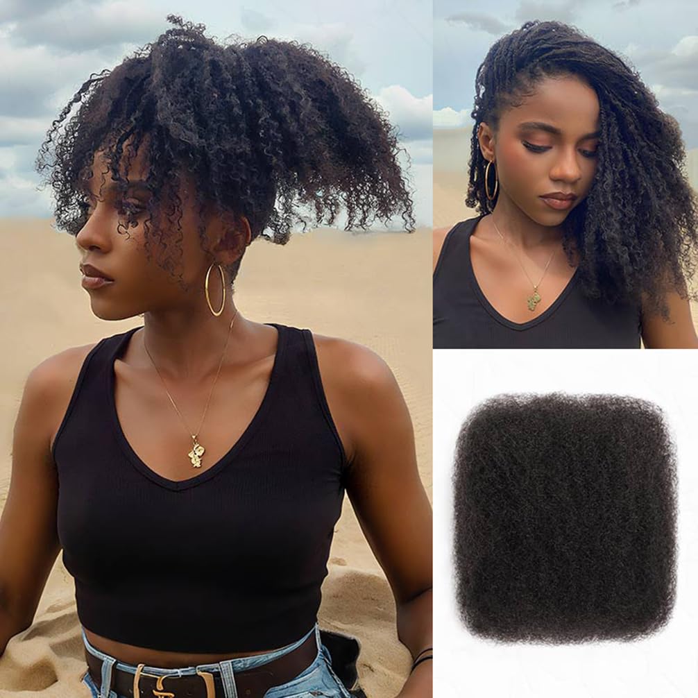 QVR Afro Kinkys Bulk Human Hair for Dreadlock Extensions Repair Locs 150 Gram, Dark Brown 14inches Mini Spring Twist Braiding Afro Kinky Human Hair for LocKs
