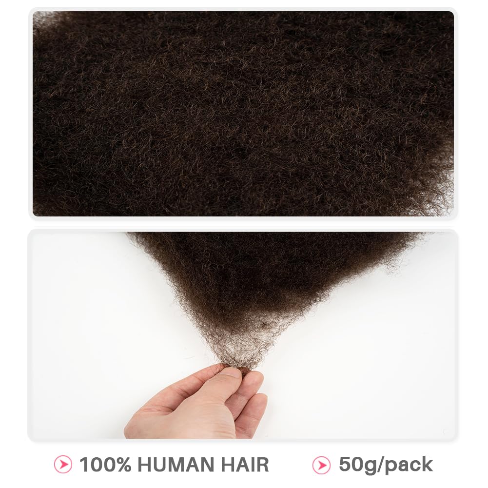 QVR Afro Kinkys Bulk Human Hair for Dreadlock Extensions Repair Locs 50 Gram/Pack,Auburn Brown Color 18 inches Mini Twist Braiding Afro Kinky Human Hair for Locs