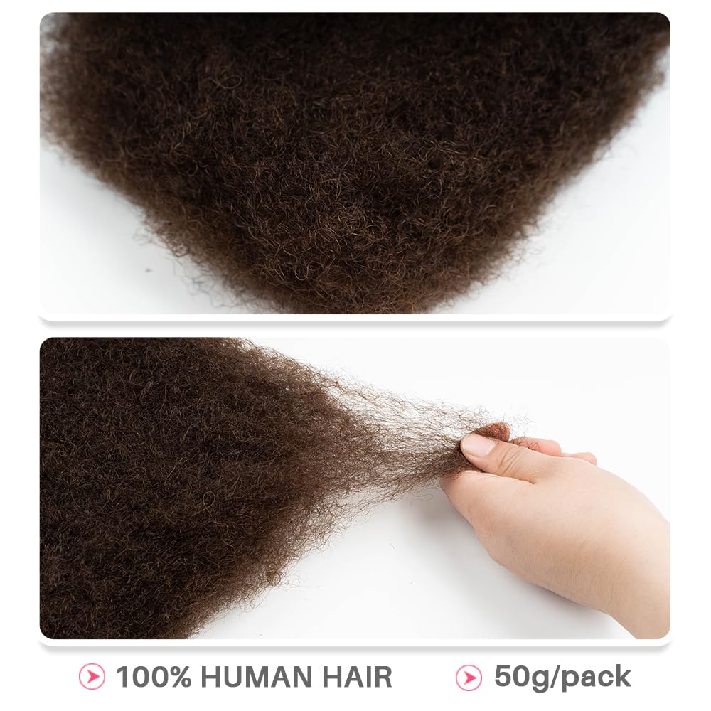 QVR Afro Kinkys Bulk Human Hair for Dreadlock Extensions Repair Locs 50 Gram/Pack,Auburn Brown Color 18 inches Mini Twist Braiding Afro Kinky Human Hair for Locs