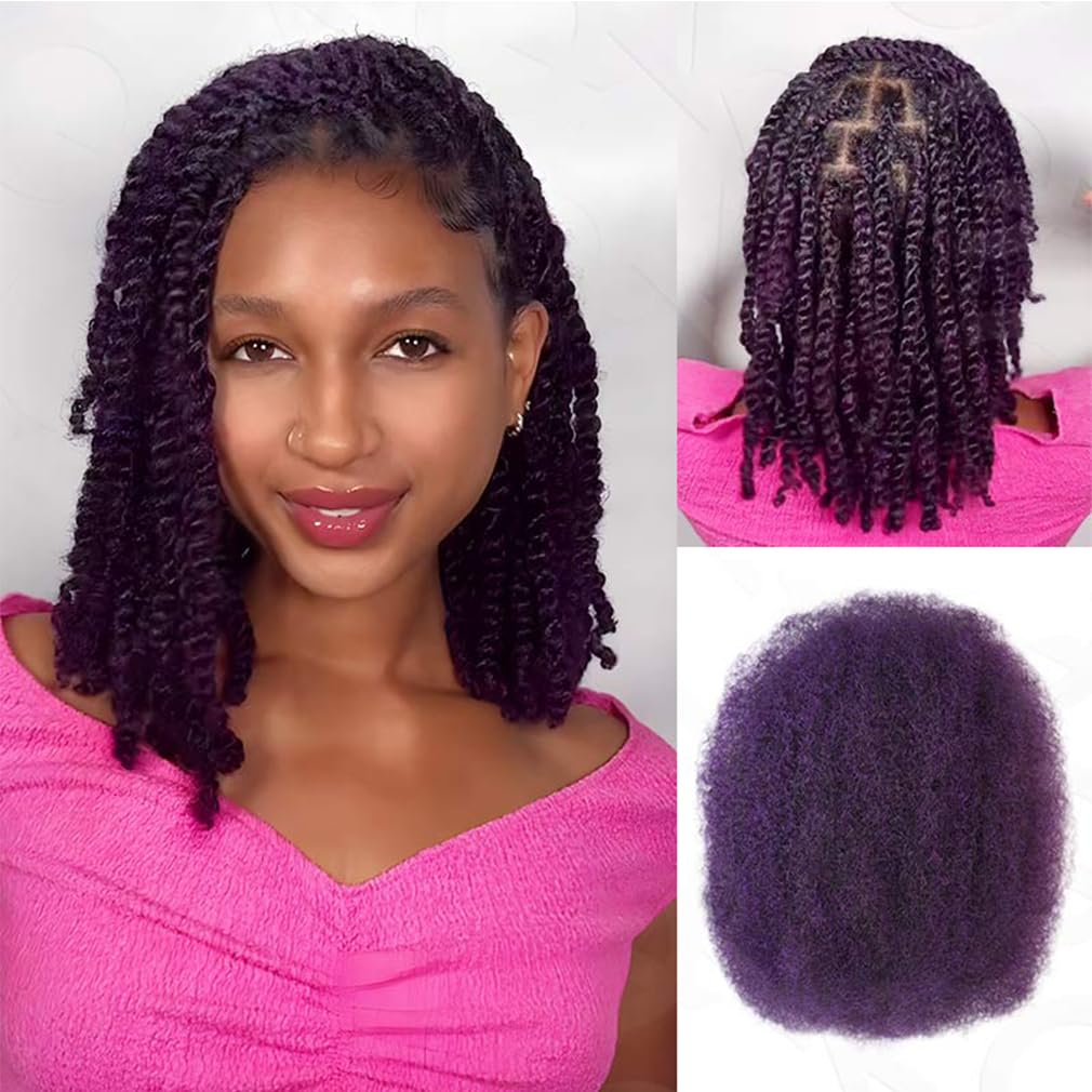 QVR Afro Kinkys Bulk Human Hair for Dreadlock Extensions Repair Locs 50 Gram/Pack,Auburn Brown Color 18 inches Mini Twist Braiding Afro Kinky Human Hair for Locs