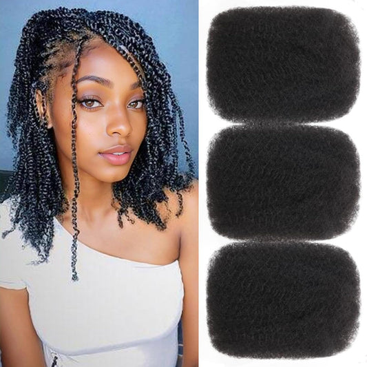 Afro Kinkys Bulk Human Hair 3 Pack 150g,Afro Kinky-Curly Human Hair Bulk Hair Bulk Human Braiding Hair for Dreadlock Extensions Repair Locs,Twist Afro Kinky Twist Extensions (14 Inch,50g/Pack)