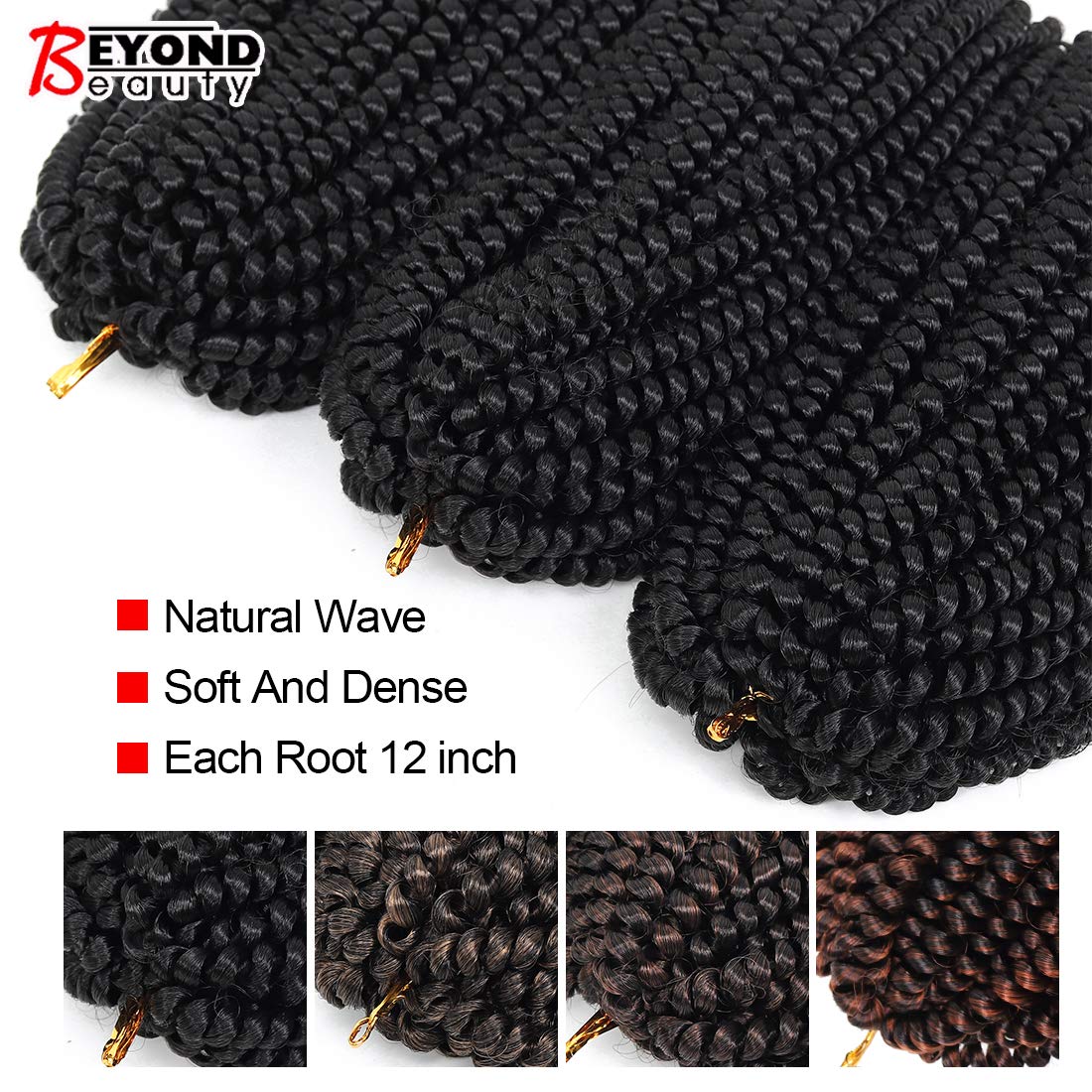 Beyond Beauty Spring Twist Crochet Hair 90strands 8 Inch Fluffy Spring Twists Braiding,Spring Twist Crochet Braids Bomb for Black Women (1B)