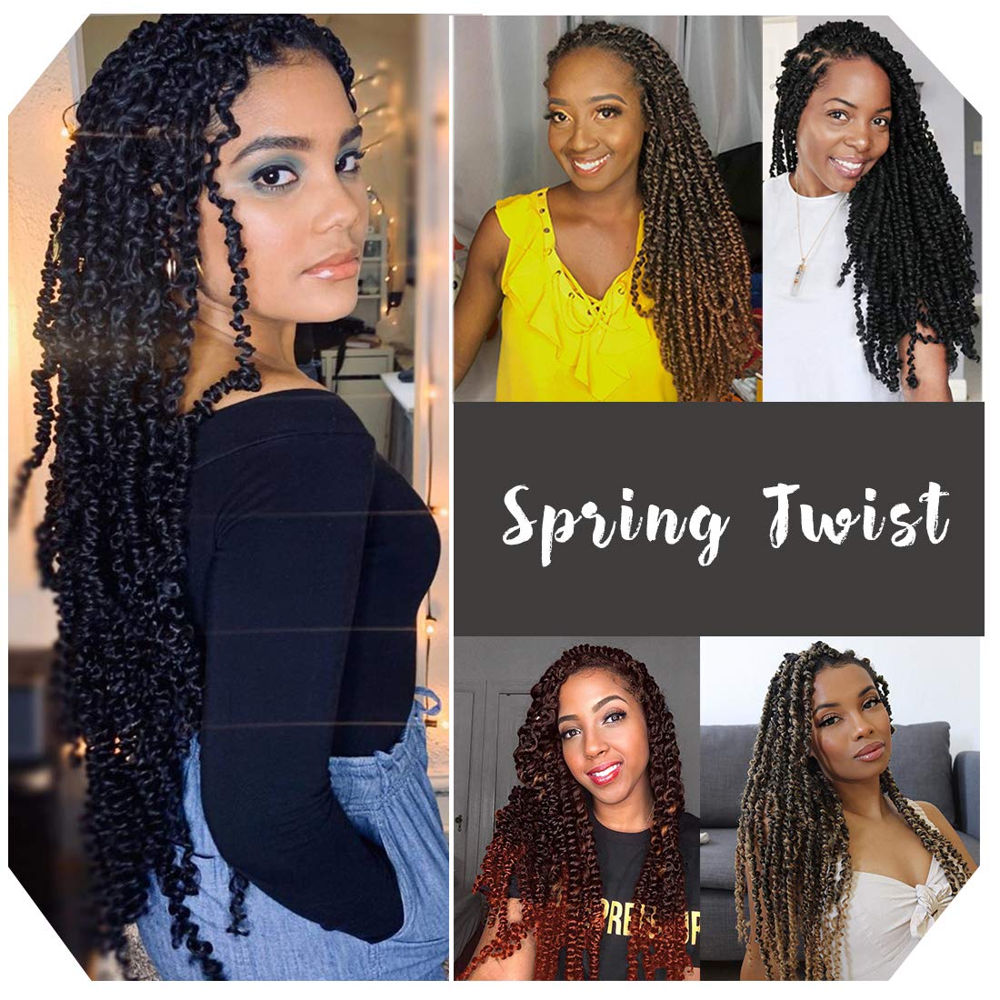Beyond Beauty Spring Twist Crochet Hair 90strands 8 Inch Fluffy Spring Twists Braiding,Spring Twist Crochet Braids Bomb for Black Women (1B)