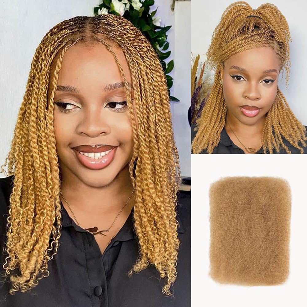 QVR Afro Kinkys Bulk Human Hair for Dreadlock Extensions Repair Locs 50 Gram/Pack,Auburn Brown Color 18 inches Mini Twist Braiding Afro Kinky Human Hair for Locs