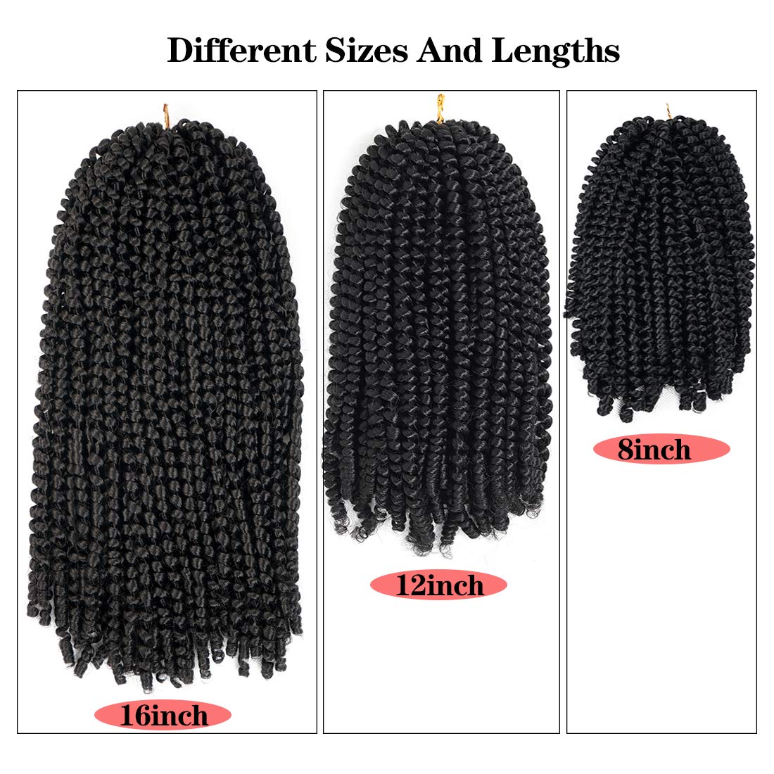 Beyond Beauty Spring Twist Crochet Hair 90strands 8 Inch Fluffy Spring Twists Braiding,Spring Twist Crochet Braids Bomb for Black Women (1B)
