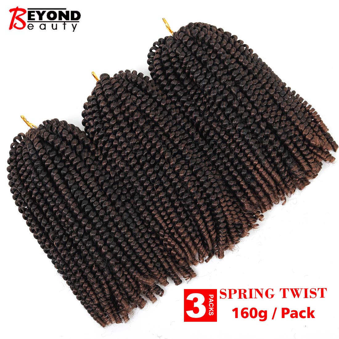 Beyond Beauty Spring Twist Crochet Hair 90strands 8 Inch Fluffy Spring Twists Braiding,Spring Twist Crochet Braids Bomb for Black Women (1B)