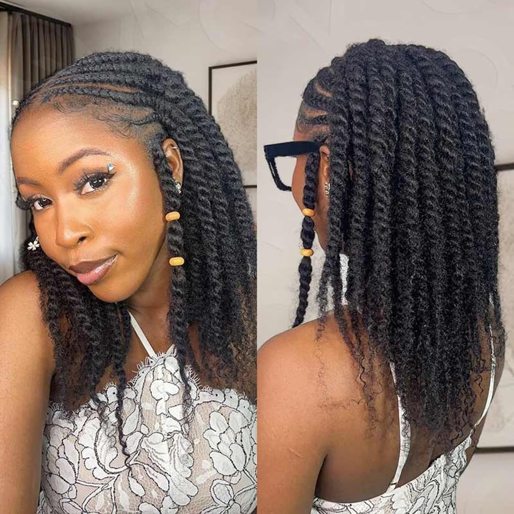 QVR Afro Kinkys Bulk Human Hair for Dreadlock Extensions Repair Locs 150 Gram, Dark Brown 14inches Mini Spring Twist Braiding Afro Kinky Human Hair for LocKs