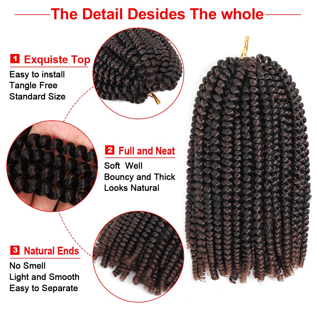 Beyond Beauty Spring Twist Crochet Hair 90strands 8 Inch Fluffy Spring Twists Braiding,Spring Twist Crochet Braids Bomb for Black Women (1B)