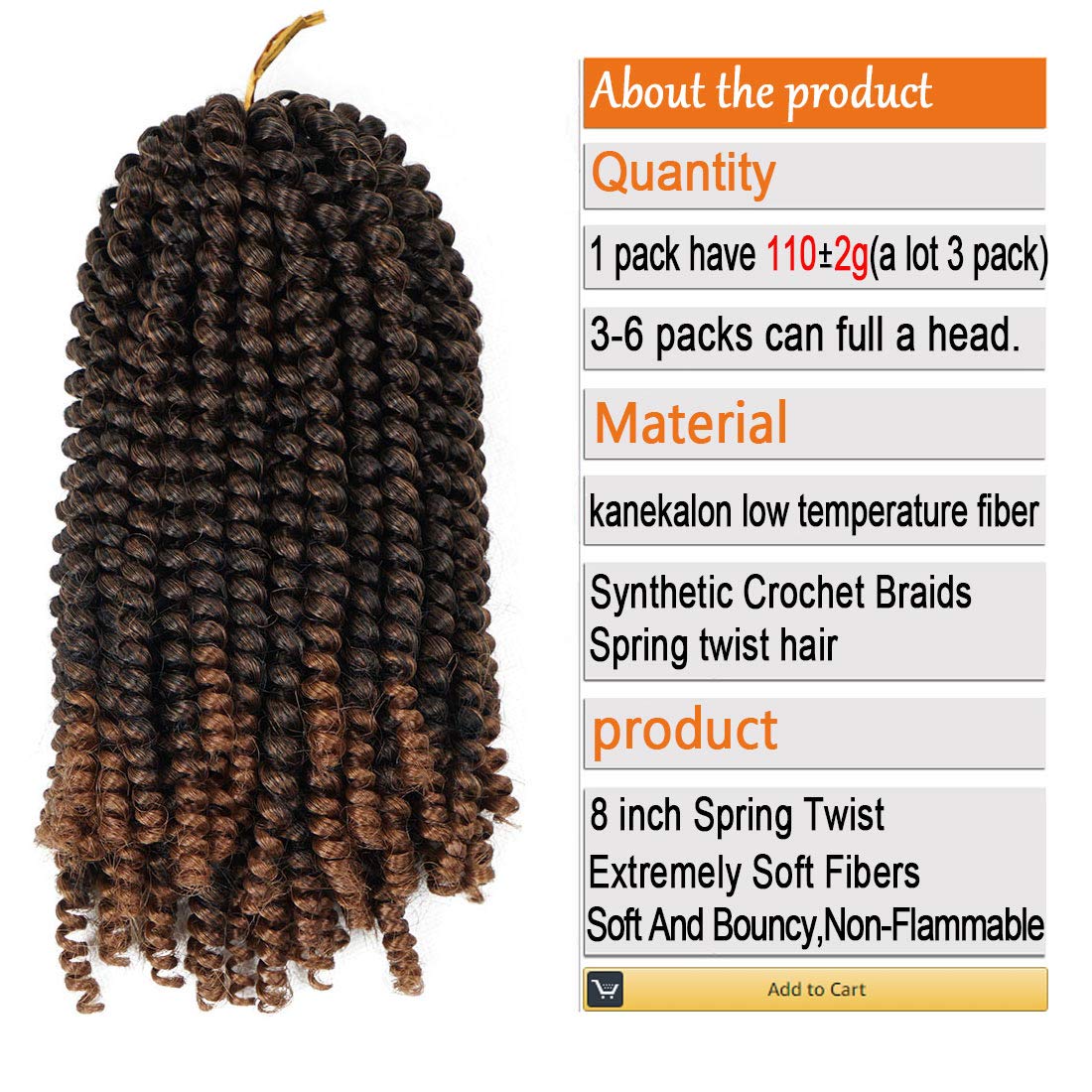 Beyond Beauty Spring Twist Crochet Hair 90strands 8 Inch Fluffy Spring Twists Braiding,Spring Twist Crochet Braids Bomb for Black Women (1B)