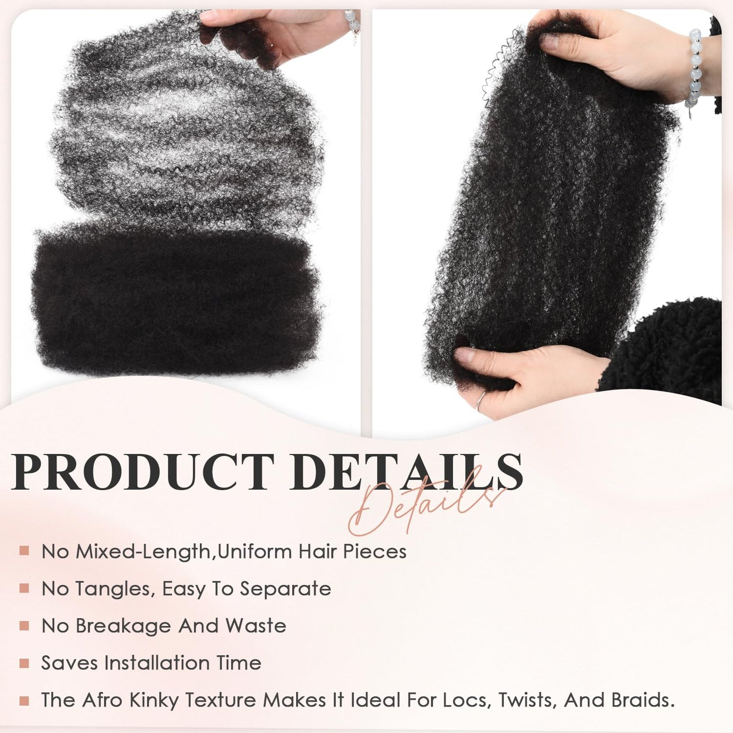 Afro Kinkys Bulk Human Hair 3 Pack 150g,Afro Kinky-Curly Human Hair Bulk Hair Bulk Human Braiding Hair for Dreadlock Extensions Repair Locs,Twist Afro Kinky Twist Extensions (14 Inch,50g/Pack)
