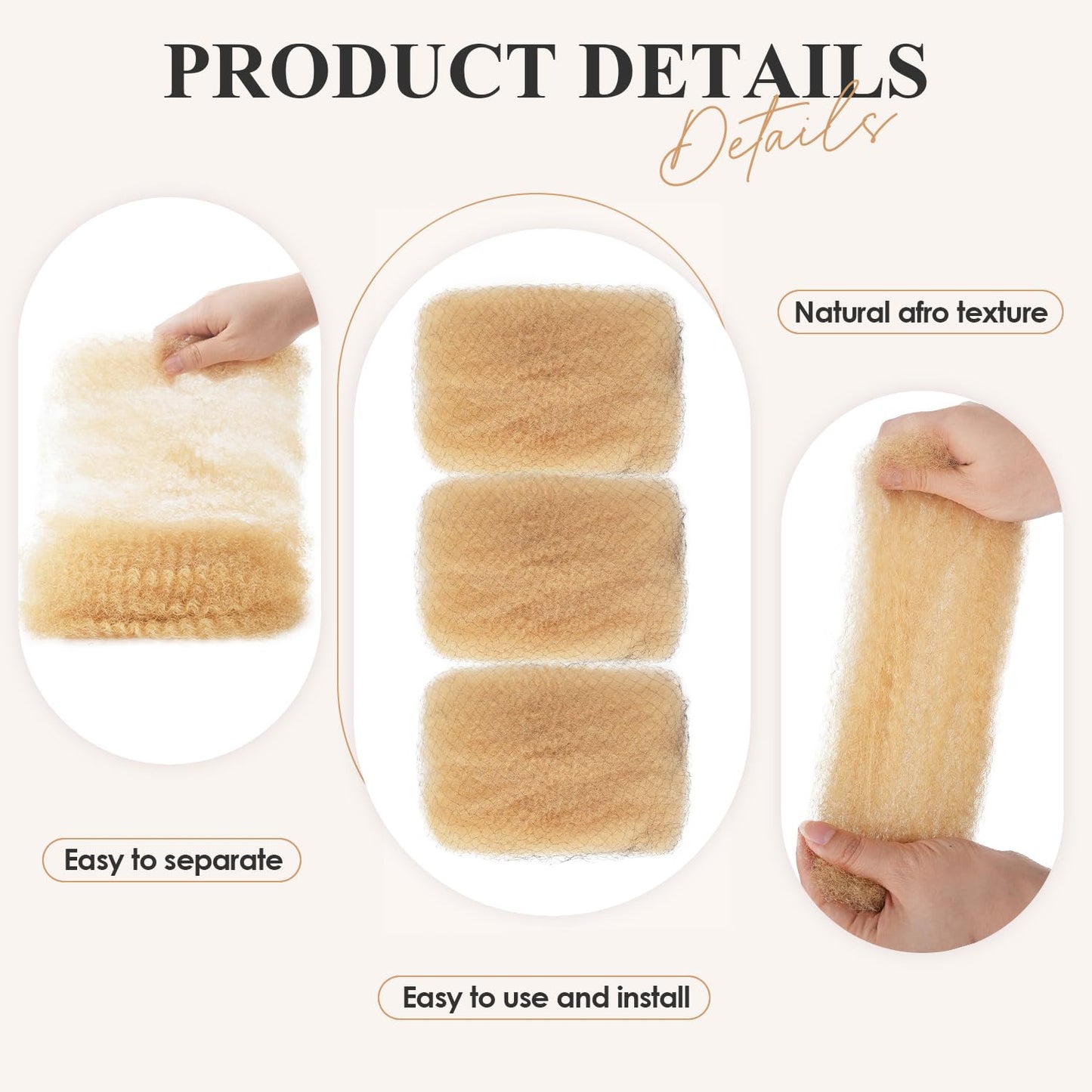 Afro Kinkys Bulk Human Hair 3 Pack 150g,Afro Kinky-Curly Human Hair Bulk Hair Bulk Human Braiding Hair for Dreadlock Extensions Repair Locs,Twist Afro Kinky Twist Extensions (14 Inch,50g/Pack)