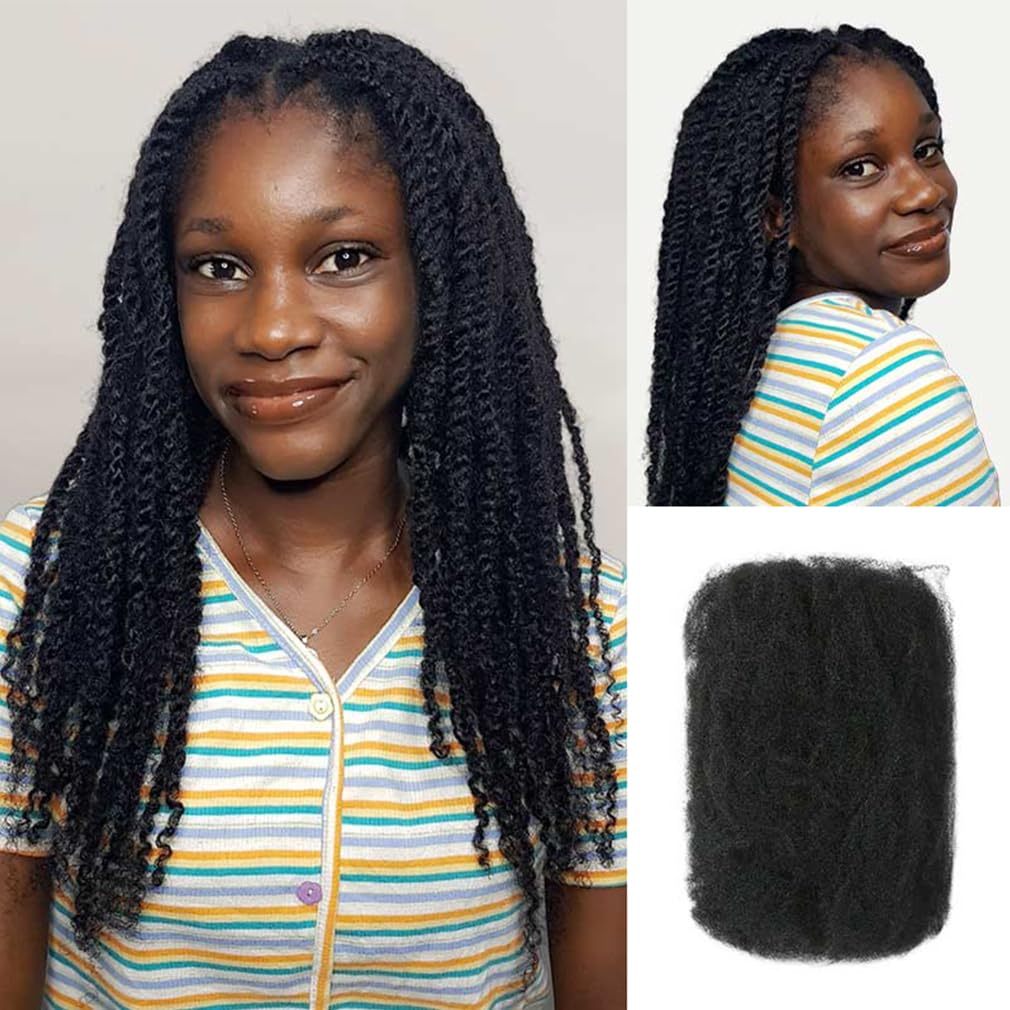 QVR Afro Kinkys Bulk Human Hair for Dreadlock Extensions Repair Locs 150 Gram, Dark Brown 14inches Mini Spring Twist Braiding Afro Kinky Human Hair for LocKs