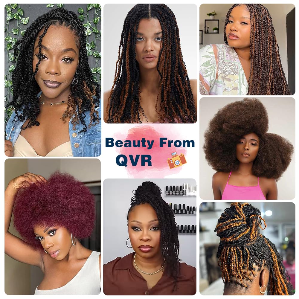 QVR Afro Kinkys Bulk Human Hair for Dreadlock Extensions Repair Locs 50 Gram/Pack,Auburn Brown Color 18 inches Mini Twist Braiding Afro Kinky Human Hair for Locs