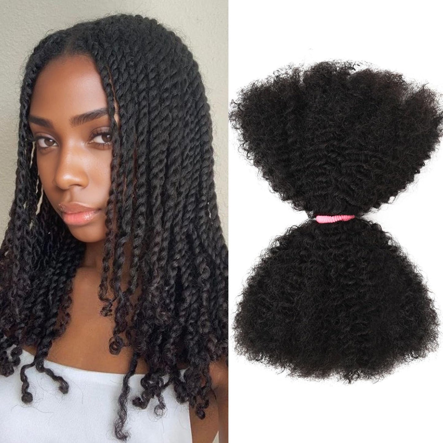 Afro Kinkys Bulk Human Hair 3 Pack 150g,Afro Kinky-Curly Human Hair Bulk Hair Bulk Human Braiding Hair for Dreadlock Extensions Repair Locs,Twist Afro Kinky Twist Extensions (14 Inch,50g/Pack)