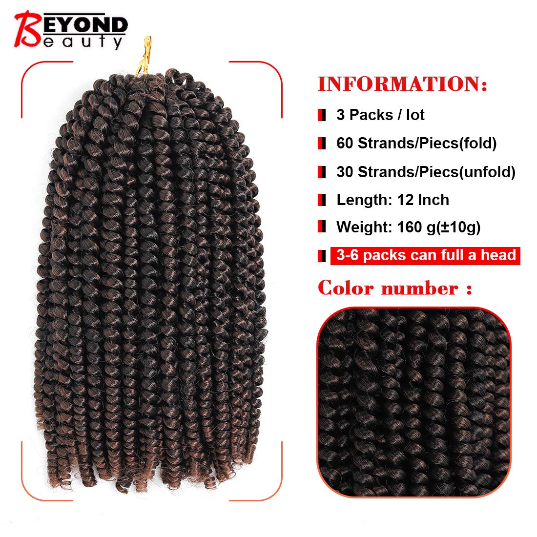 Beyond Beauty Spring Twist Crochet Hair 90strands 8 Inch Fluffy Spring Twists Braiding,Spring Twist Crochet Braids Bomb for Black Women (1B)