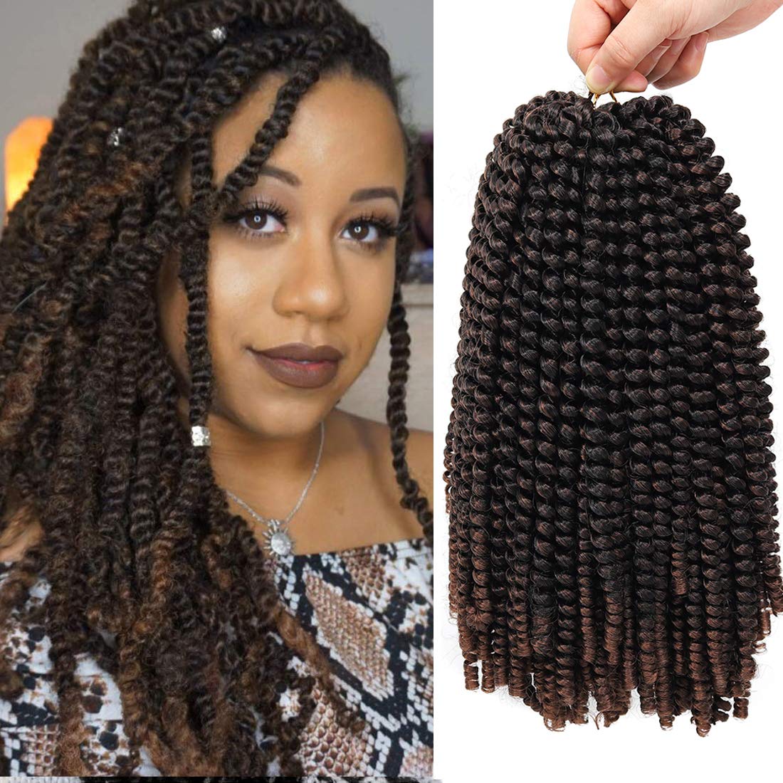 Beyond Beauty Spring Twist Crochet Hair 90strands 8 Inch Fluffy Spring Twists Braiding,Spring Twist Crochet Braids Bomb for Black Women (1B)
