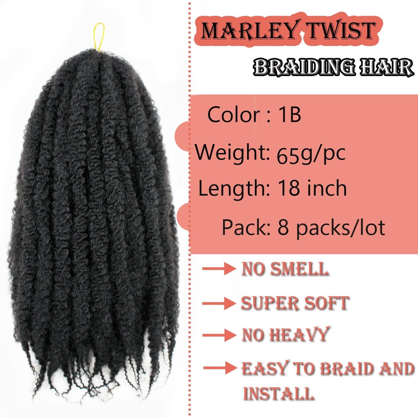 Vustbeauty Marley Twist Braiding Hair 24 Inch Marley Twist Hair Long Cuban Twist Hair 8 Packs Afro Kinky Curly Twist Crochet Hair Synthetic Marley Hair Extensions (24 Inch 8packs, 1B)