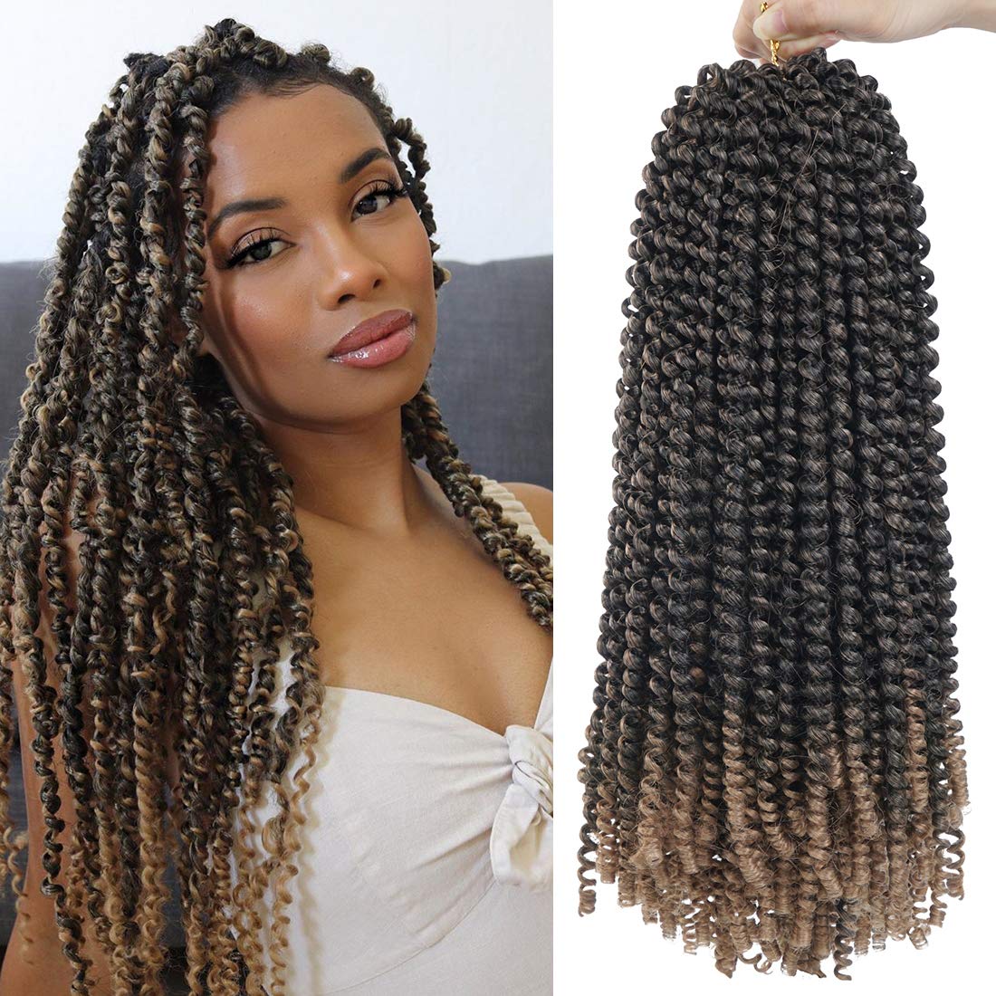 Beyond Beauty Spring Twist Crochet Hair 90strands 8 Inch Fluffy Spring Twists Braiding,Spring Twist Crochet Braids Bomb for Black Women (1B)