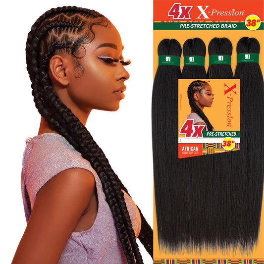 Sensationnel X-pression prestretched braiding hair - 4x braid 38 inch all kanekalon flame retardant synthetic braid for box braids and twists (1 pack, 4 MEDBROWN)