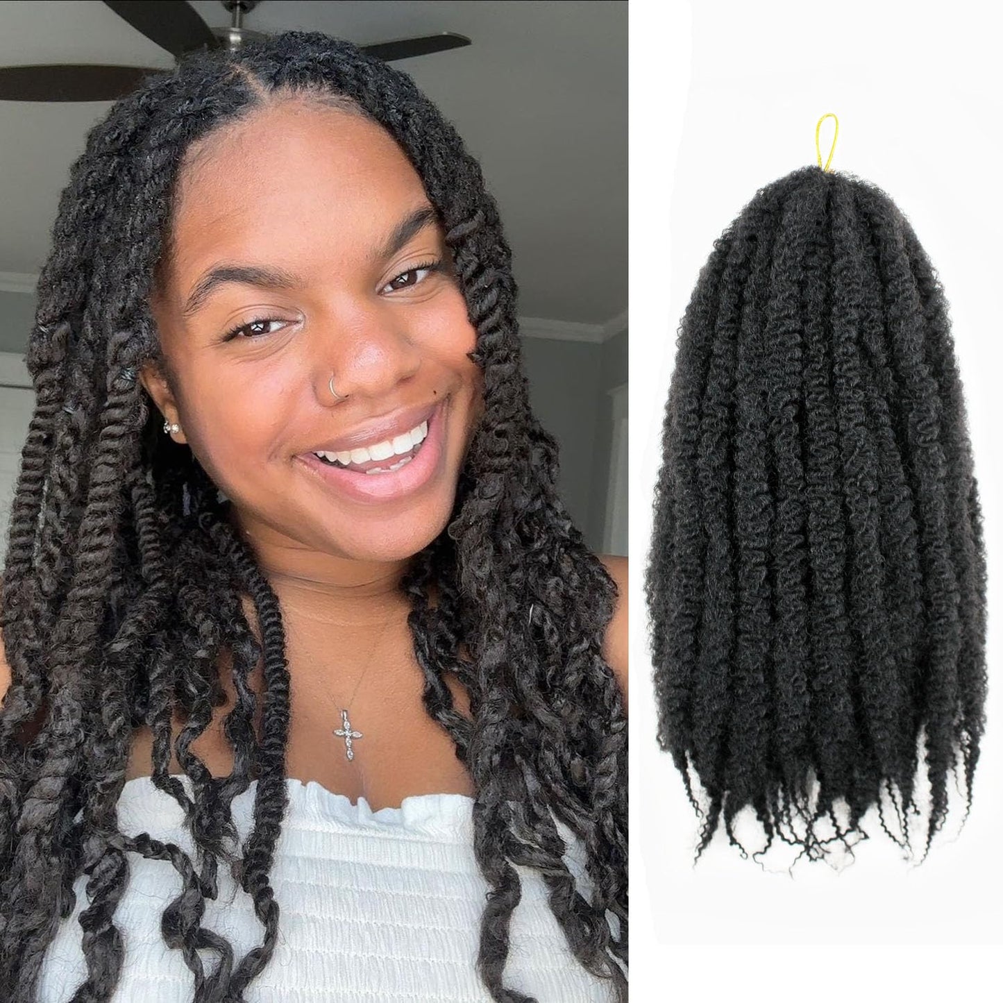 Vustbeauty Marley Twist Braiding Hair 24 Inch Marley Twist Hair Long Cuban Twist Hair 8 Packs Afro Kinky Curly Twist Crochet Hair Synthetic Marley Hair Extensions (24 Inch 8packs, 1B)