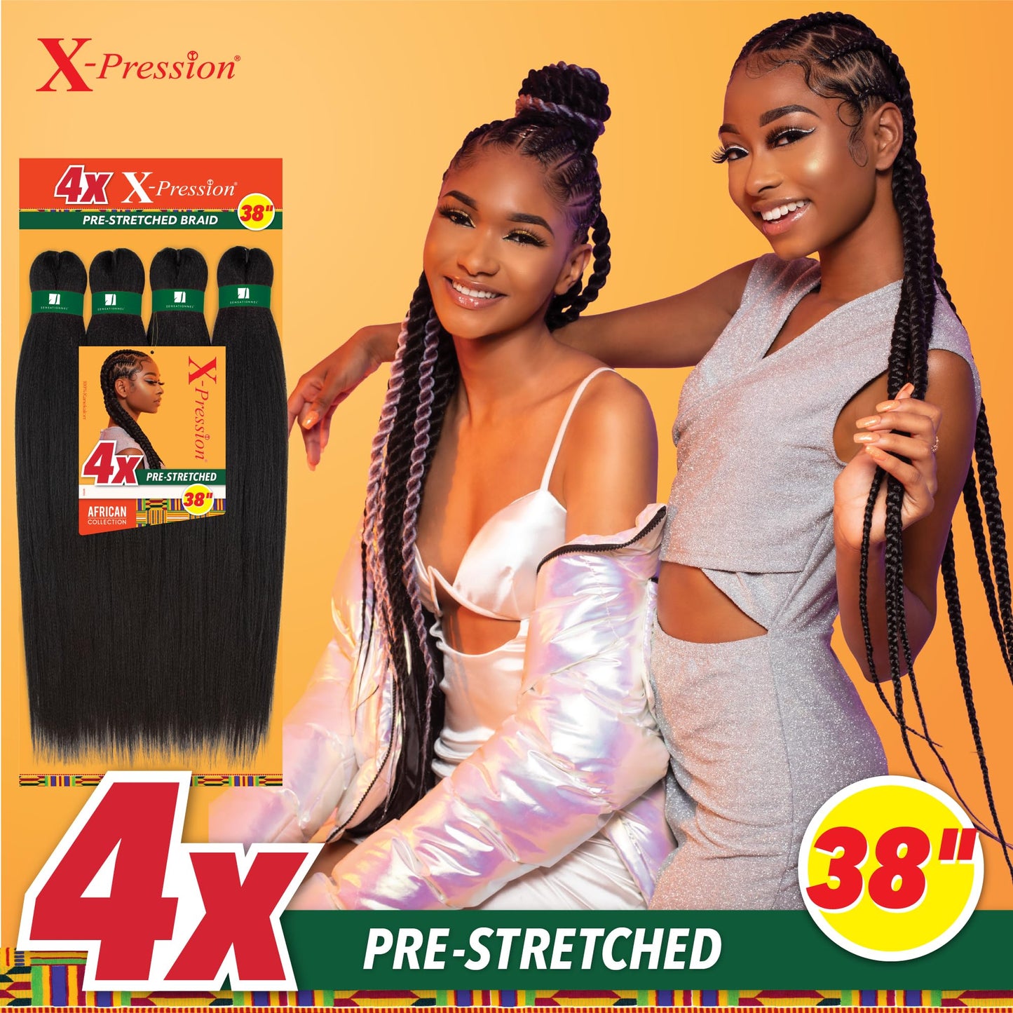 Sensationnel X-pression prestretched braiding hair - 4x braid 38 inch all kanekalon flame retardant synthetic braid for box braids and twists (1 pack, 4 MEDBROWN)