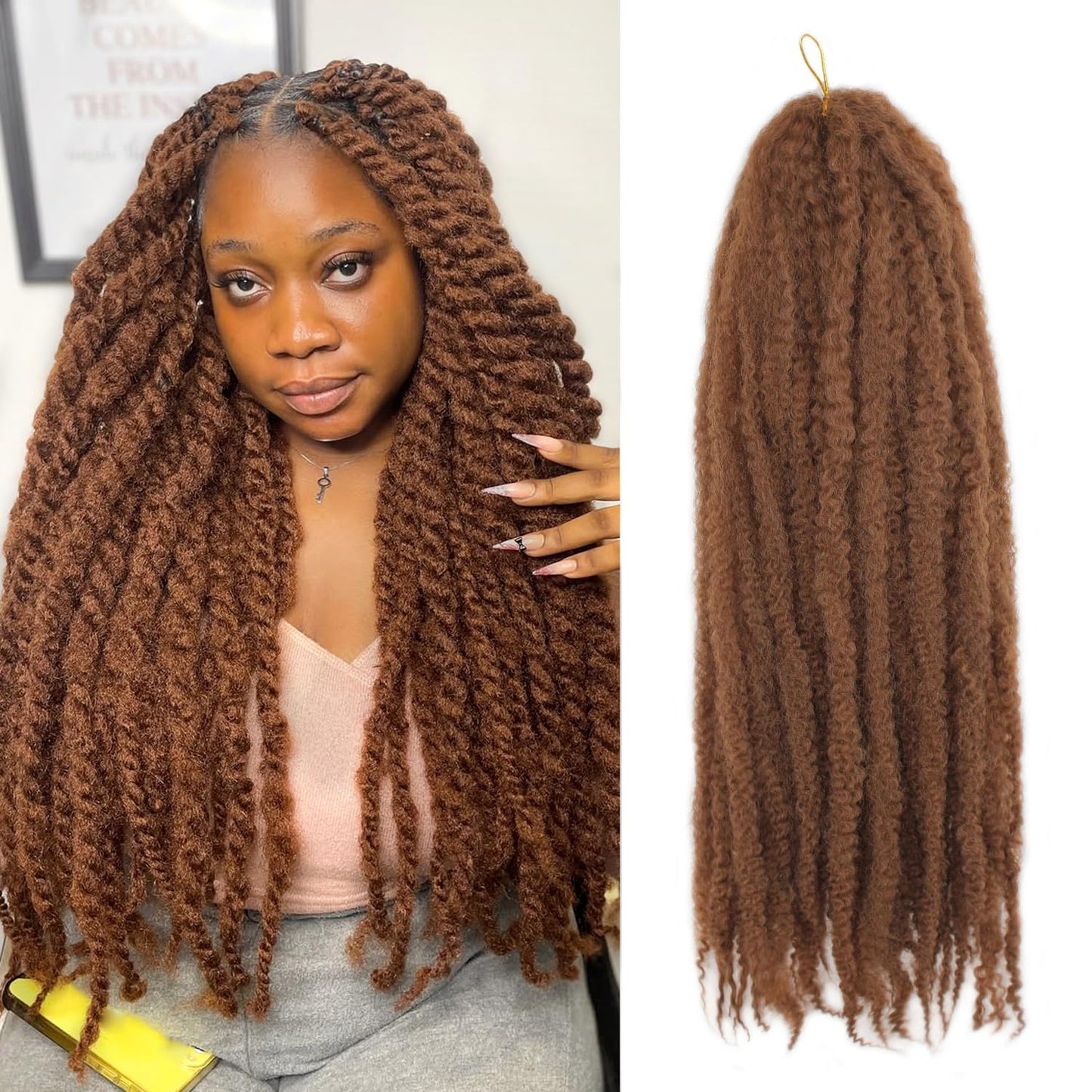 Vustbeauty Marley Twist Braiding Hair 24 Inch Marley Twist Hair Long Cuban Twist Hair 8 Packs Afro Kinky Curly Twist Crochet Hair Synthetic Marley Hair Extensions (24 Inch 8packs, 1B)