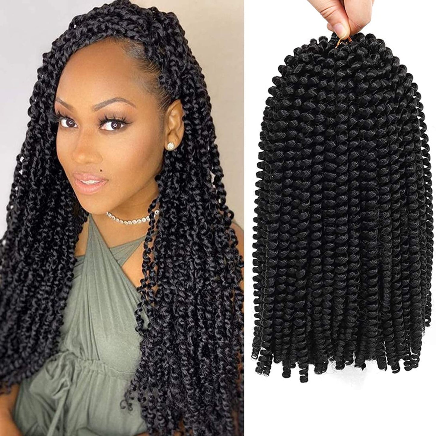 Beyond Beauty Spring Twist Crochet Hair 90strands 8 Inch Fluffy Spring Twists Braiding,Spring Twist Crochet Braids Bomb for Black Women (1B)