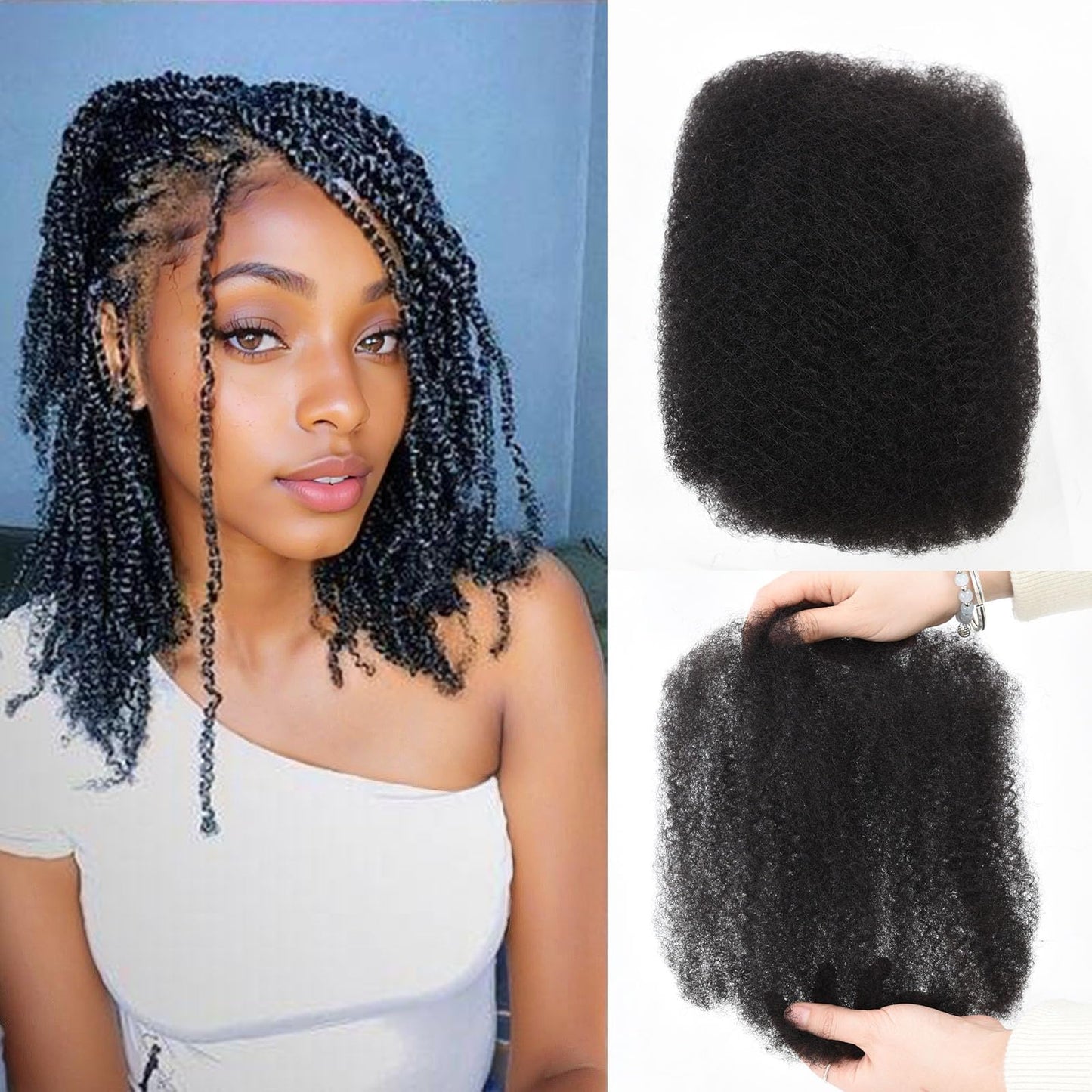 Afro Kinkys Bulk Human Hair 3 Pack 150g,Afro Kinky-Curly Human Hair Bulk Hair Bulk Human Braiding Hair for Dreadlock Extensions Repair Locs,Twist Afro Kinky Twist Extensions (14 Inch,50g/Pack)