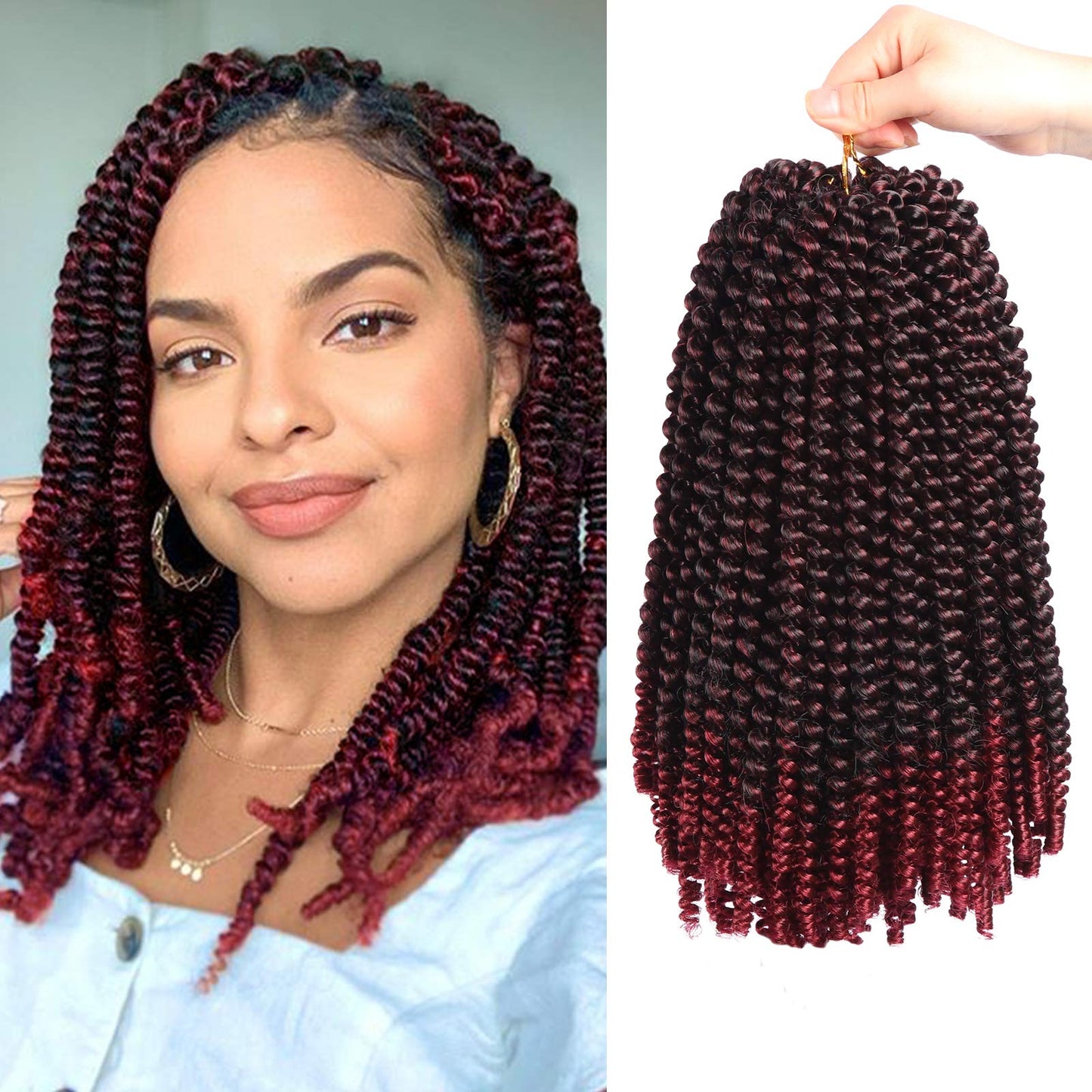 Beyond Beauty Spring Twist Crochet Hair 90strands 8 Inch Fluffy Spring Twists Braiding,Spring Twist Crochet Braids Bomb for Black Women (1B)